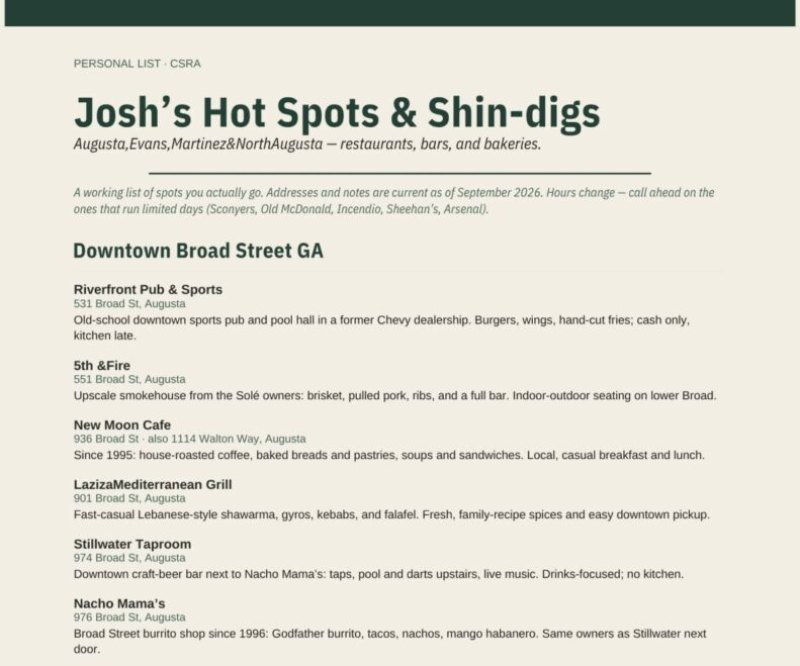 Josh's Hot Spots & Shindigs document preview